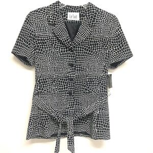Vtg NWT Women Le Suit Short Sleeve Blazer Animal print Lined Black White Sz 10P